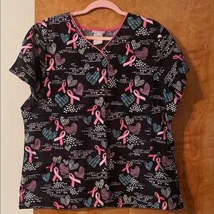 Heart and Ribbon Print Scrub Top